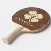 Raquette De Ping Pong Trèfle à quatre feuilles en grès brun avec nom (Devant Angle)