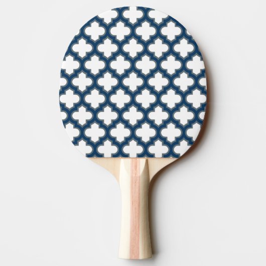 Raquette De Ping Pong Trellis bleu blanc et marine, treillis, Quatrefoil (Dos)