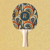 Raquette De Ping Pong Trendy Hip Retro Orange Deep Teal Swirls Monogram