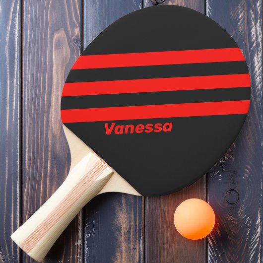 Raquette De Ping Pong Trois bandes noires rétro avec nom