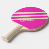 Raquette De Ping Pong Trois bandes roses rétro avec nom (Devant Angle)