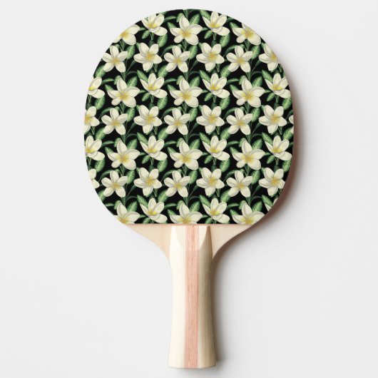 Raquette De Ping Pong Tropical continu motif fleurs blanches feuille ver (Devant)