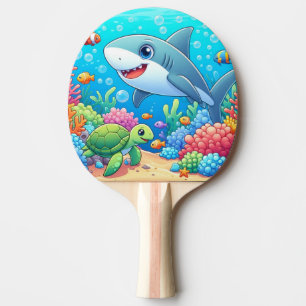 Raquette De Ping Pong Tropical/Hawaii requin et tortue colorés sous l'ea