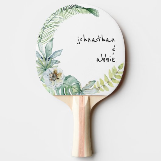 Raquette De Ping Pong Tropical Modern Font Couple Noms Ping Pong Paddle (Dos)