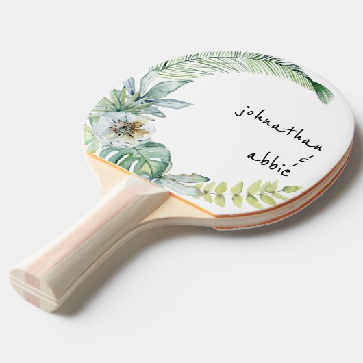 Raquette De Ping Pong Tropical Modern Font Couple Noms Ping Pong Paddle (Devant Angle)