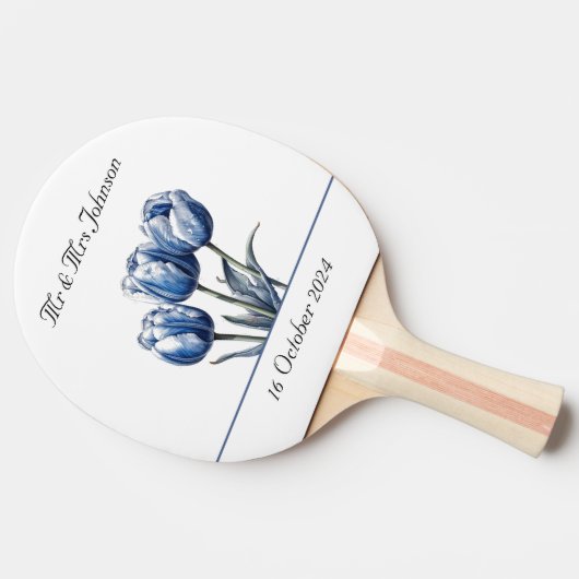 Raquette De Ping Pong Tulipes dans Delft Blue personnalisable (Côté)