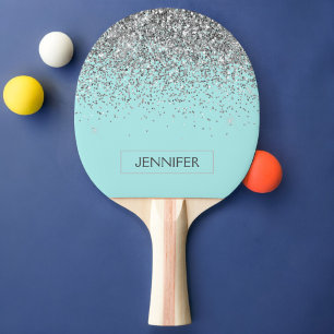 Raquette De Ping Pong Turquoise Aqua Blue Silver Parties scintillant Gir