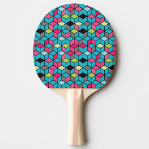 Raquette De Ping Pong Turquoise et motif rose de cube
