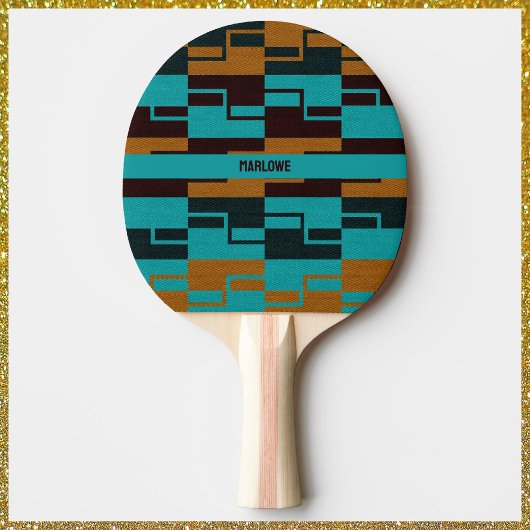 Raquette De Ping Pong Turquoise géométrique Noir et Brown