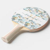 Raquette De Ping Pong Turquoise or blanc botanique monogramme élégant (Devant Angle)