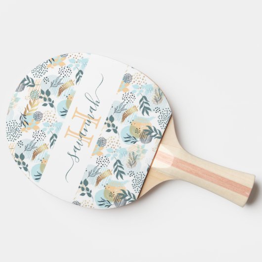 Raquette De Ping Pong Turquoise or blanc botanique monogramme élégant (Côté)
