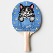 Raquette De Ping Pong Tuxedo Chat à Faux Denim Poche avec nom personnali (Devant)