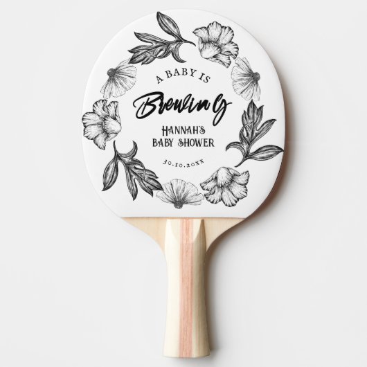 Raquette De Ping Pong Un bébé brasse un Baby shower de tatouage à fleurs (Devant)