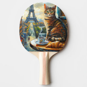 Raquette De Ping Pong Un matin à Paris Chat tigré dans un café
