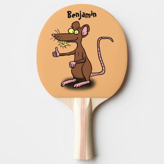Raquette De Ping Pong Un rat brun mignon pouce vers le haut dessin animé (Devant)