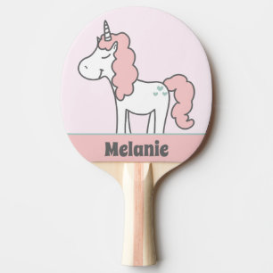 Raquette De Ping Pong Une joyeuse licorne aux cheveux roses personnalis