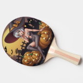 Raquette De Ping Pong Une sorcière d'Halloween aux yeux verts sur Jack-O (Côté)