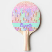 Raquette De Ping Pong Unicorn rose parties scintillant goutte holographi (Devant)