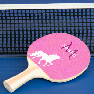 Raquette De Ping Pong Unicorn rose parties scintillant monogramme nom fi