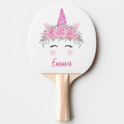 Raquette De Ping Pong Unicorne Personnalisée Avec Nom Rose (Devant)