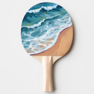 Raquette De Ping Pong Vagues de l'océan bleu aquarelle