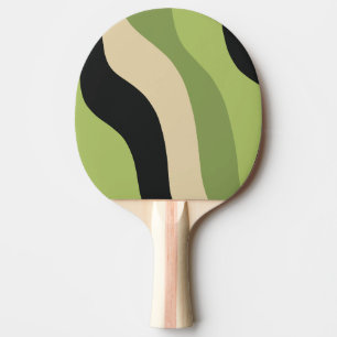 Raquette De Ping Pong vagues, vert, noir et beige courbes colorées