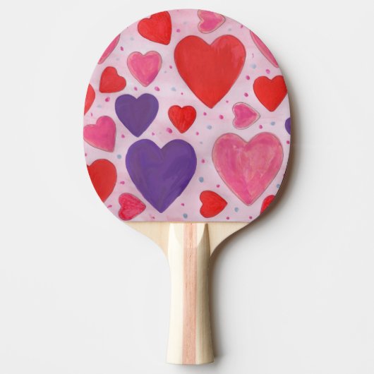 Raquette De Ping Pong Valentines Coeurs rouge rose violet 2 faces Imprim (Devant)
