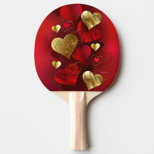 Raquette De Ping Pong Valentines dorées et rouges