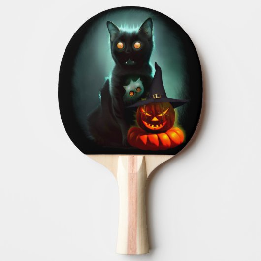 Raquette De Ping Pong Vampire Chat et Assistant Citrouille Halloween Sur (Devant)