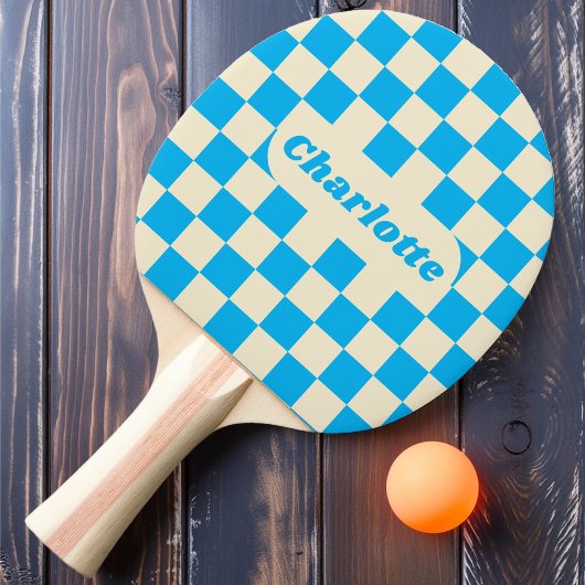 Raquette De Ping Pong Vérificateur bleu et crème avec nom