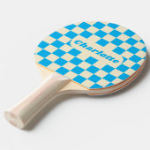 Raquette De Ping Pong Vérificateur bleu et crème avec nom (Devant Angle)
