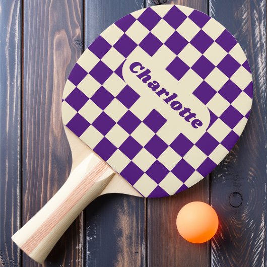 Raquette De Ping Pong Vérificateur Purple & Crème avec nom
