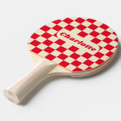 Raquette De Ping Pong Vérificateur rouge et crème avec nom (Devant Angle)