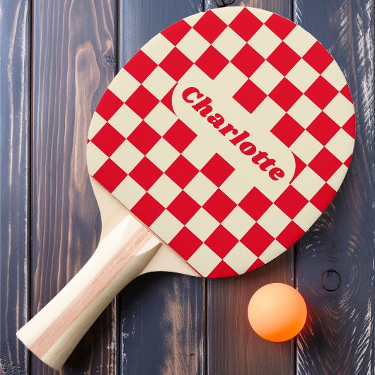 Raquette De Ping Pong Vérificateur rouge et crème avec nom