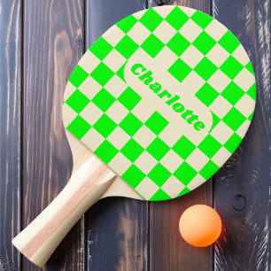 Raquette De Ping Pong Vérificateur Vert Néon et Crème avec Nom