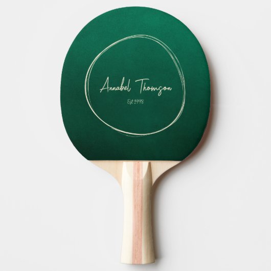 Raquette De Ping Pong Vert émeraude Nom dans Cercle Dessiné (Devant)