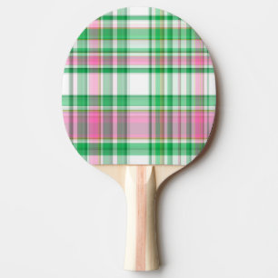 Raquette De Ping Pong Vert émeraude, Rose Chaud, Madras blanc Preppy Pla