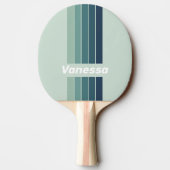 Raquette De Ping Pong Vert Océan Nostalgique Rayé avec Nom (Dos)