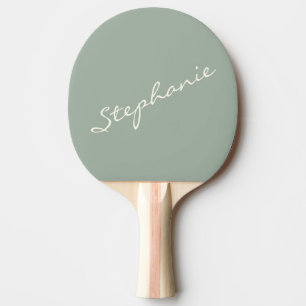 Raquette De Ping Pong Vert sauge Élégant Script Moderne Minimaliste Nom