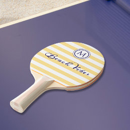 Raquette De Ping Pong Vibes de plage jaune rayé Monogramme côtier