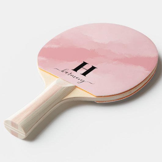Raquette De Ping Pong Vierge rose moderne Script Girl Nom Monogramme (Devant Angle)