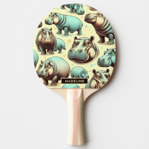 Raquette De Ping Pong Vintage Cute Hipoppotamus Motif