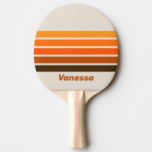 Raquette De Ping Pong Vintage Lever de Minuit sur Fond Rayé avec Nom