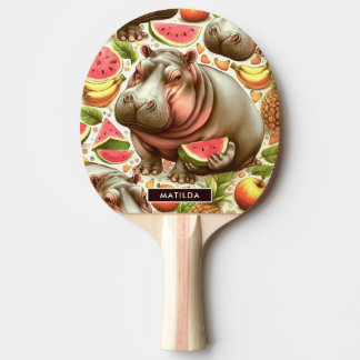 Raquette De Ping Pong Vintage Motif d'hippopotame tropical