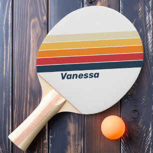 Raquette De Ping Pong Vintage Rayé de Rainbow Décoloré avec Nom