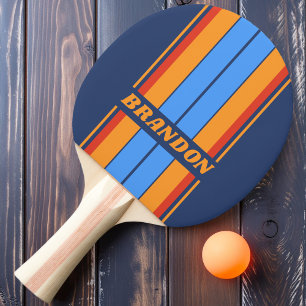 Raquette De Ping Pong Vintage Rayures Arc-en-ciel sur Planche avec Nom