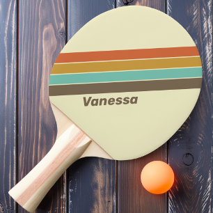 Raquette De Ping Pong Vintage Rétro Rayé Arc-en-Ciel avec Nom