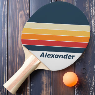Raquette De Ping Pong Vintage Sport Rayé de Rainbow Délavé avec Nom