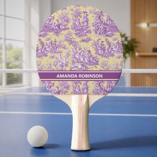 Raquette De Ping Pong Vintage violet jaune imprimé toile de jouy
