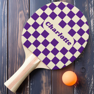 Raquette De Ping Pong Violet et Crème à Damier avec Nom
